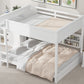 Queen Over Queen Bunk Bed with Storage Cabinets and USB Ports