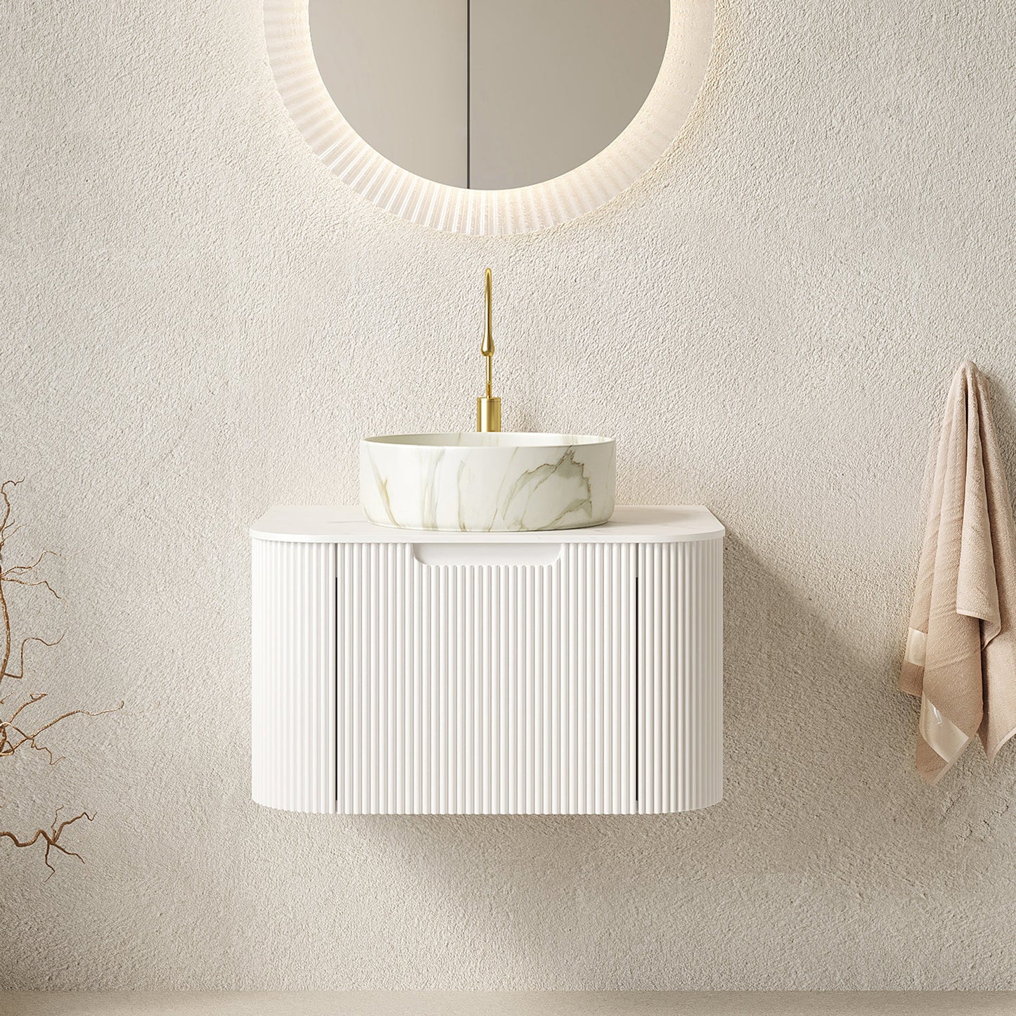 DINA 24" Bathroom Vanity & Sink, Floating Curved Edges