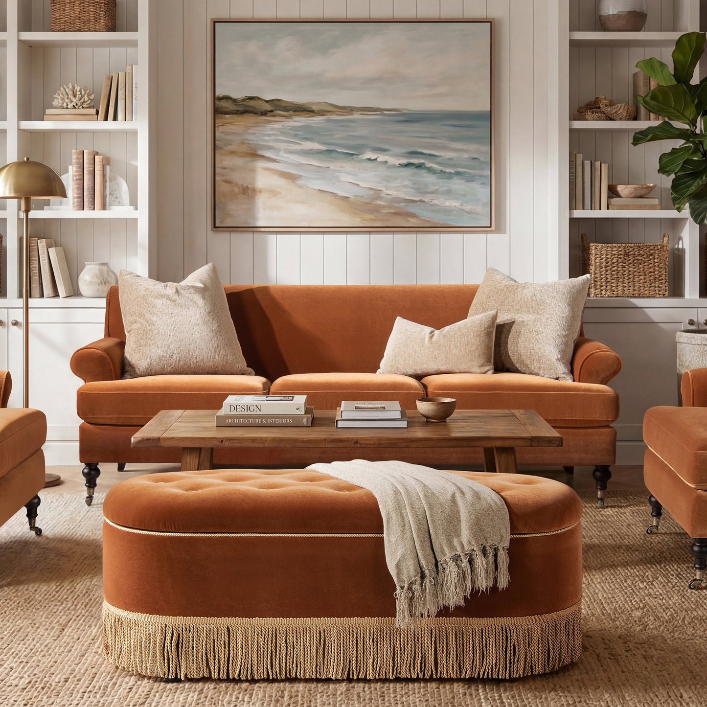 Alana Lawson Three-Cushion Tight Back Sofa, Burnt