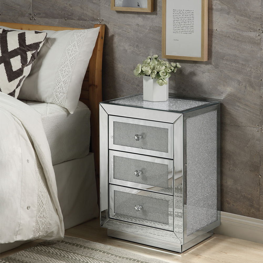 Noralie - 18" X 14" Accent Table - Mirrored & Faux Diamonds