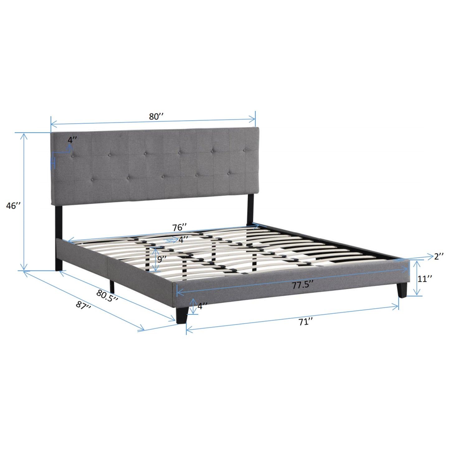 King Size Upholstered Platform Bed Frame with Button Tufted