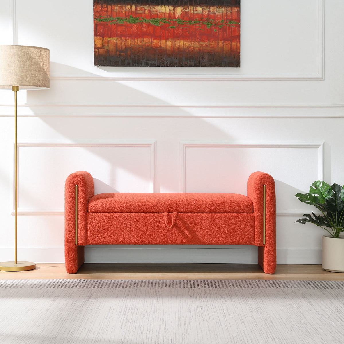 Modern Teddy Upholstered Large Bed End Bench With Arms And Storage - view 16