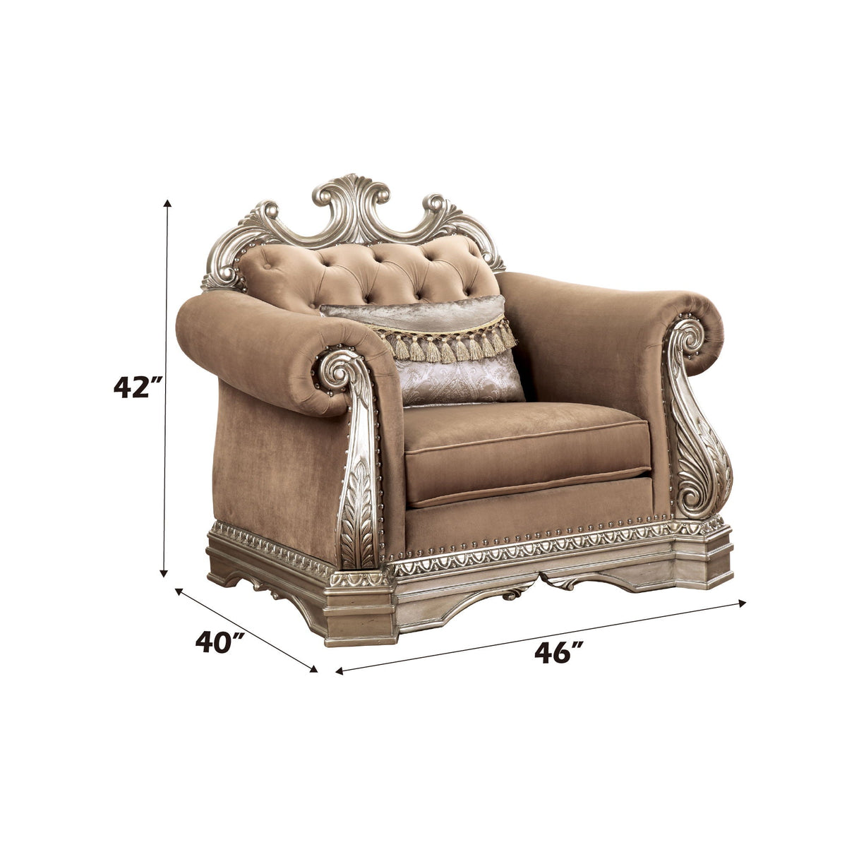 Northville - Chair With Pillow - Velvet & Antique Silver