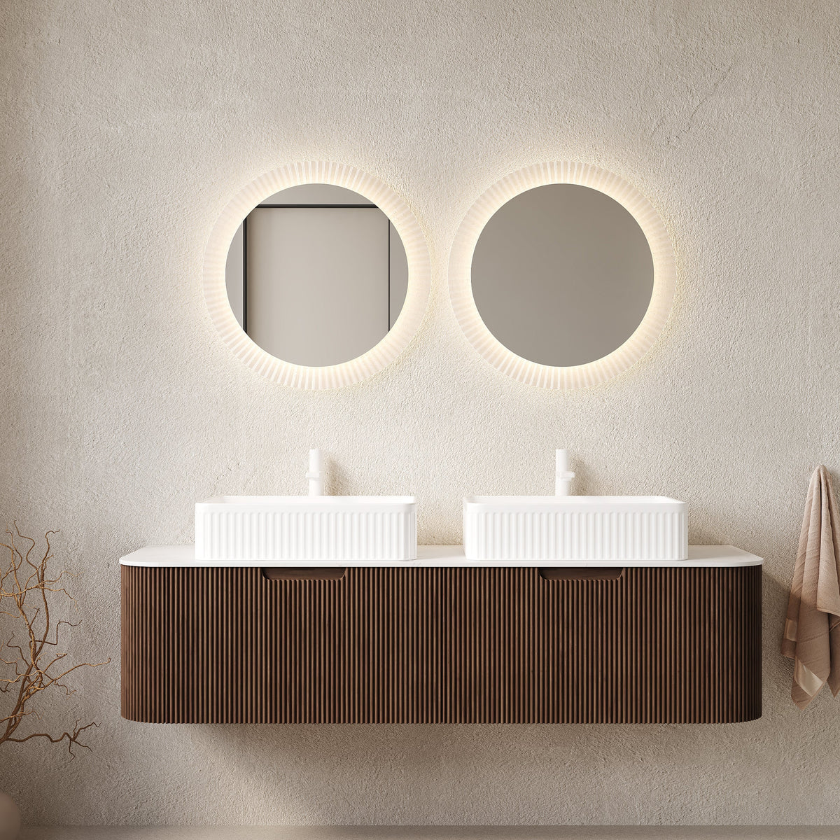 Dina 60" Bathroom Vanity with Sinks and Storage Cabinet - Dark Walnut