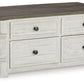 Havalance - Lift Top Cocktail Table with Storage Drawers - White / Gray