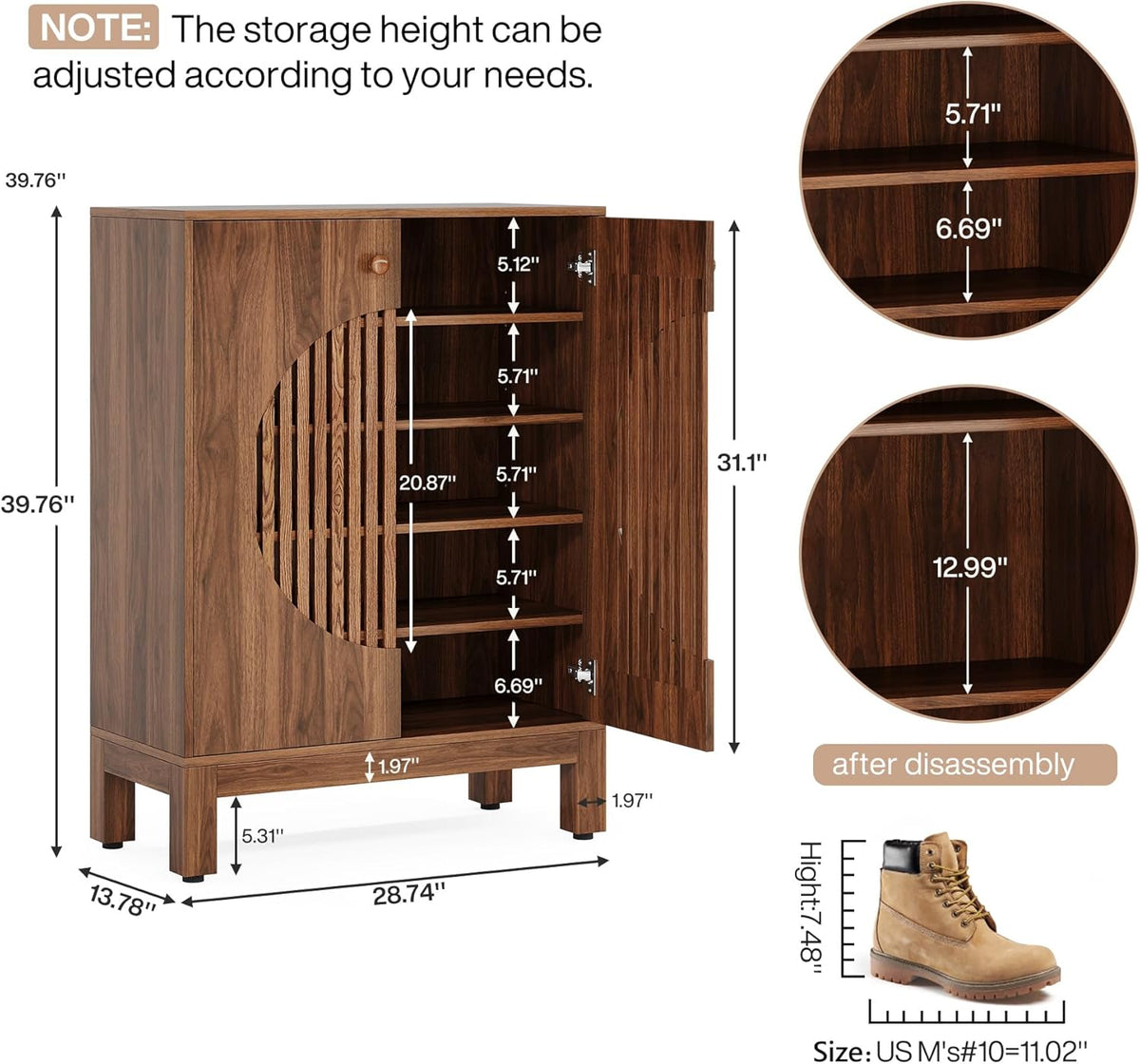 28.74" Farmhouse Brown Shoe Cabinet