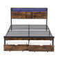 Queen Size Metal Platform Bed Frame with Wooden Headboard