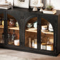 4-Door Large Storage Sideboard Buffet Cabinet with Glass Doors Arched Cabinet (Black)