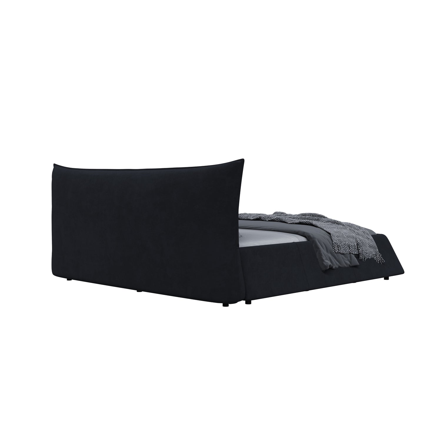 Queen Size Upholstered Platform Bed with Special Shaped Velvet Headboard