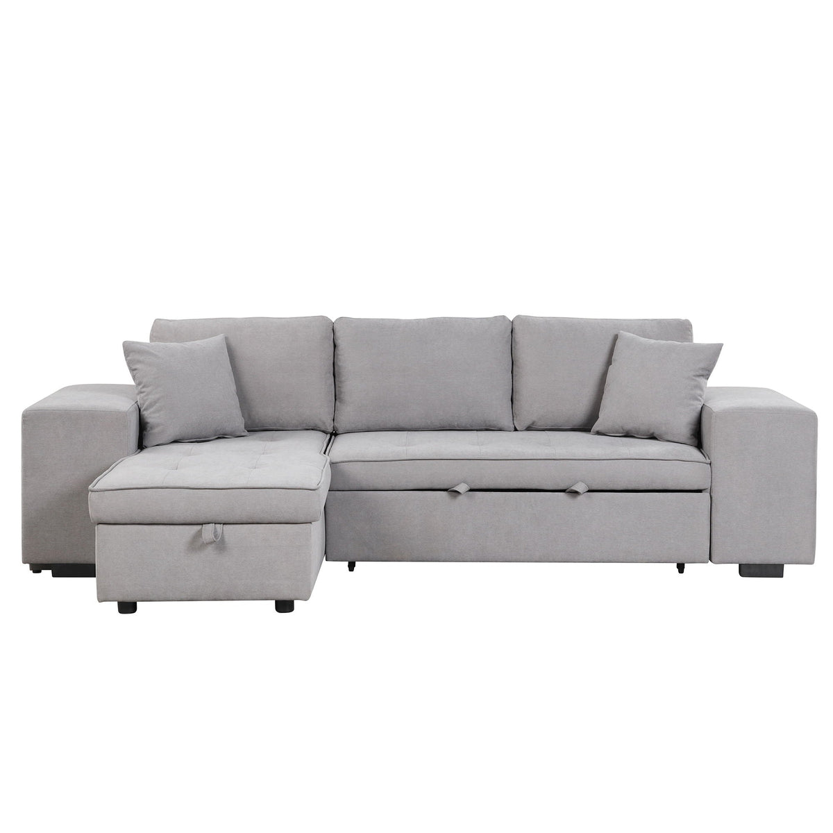 Modern L-Shape 3 Seat Reversible Sectional Couch, Pull Out Sleeper Sofa With Storage Chaise And 2 Stools For - view 7