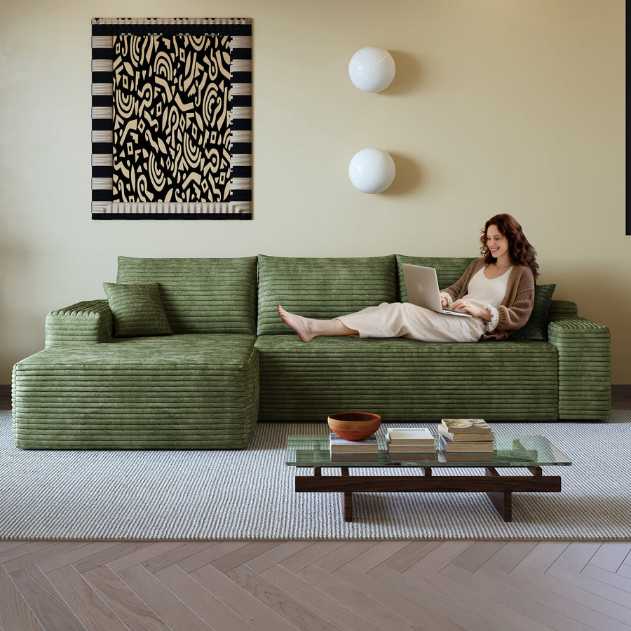 107" Cloud Sectional Couch with L-Shape Chaise - Plush Corduroy