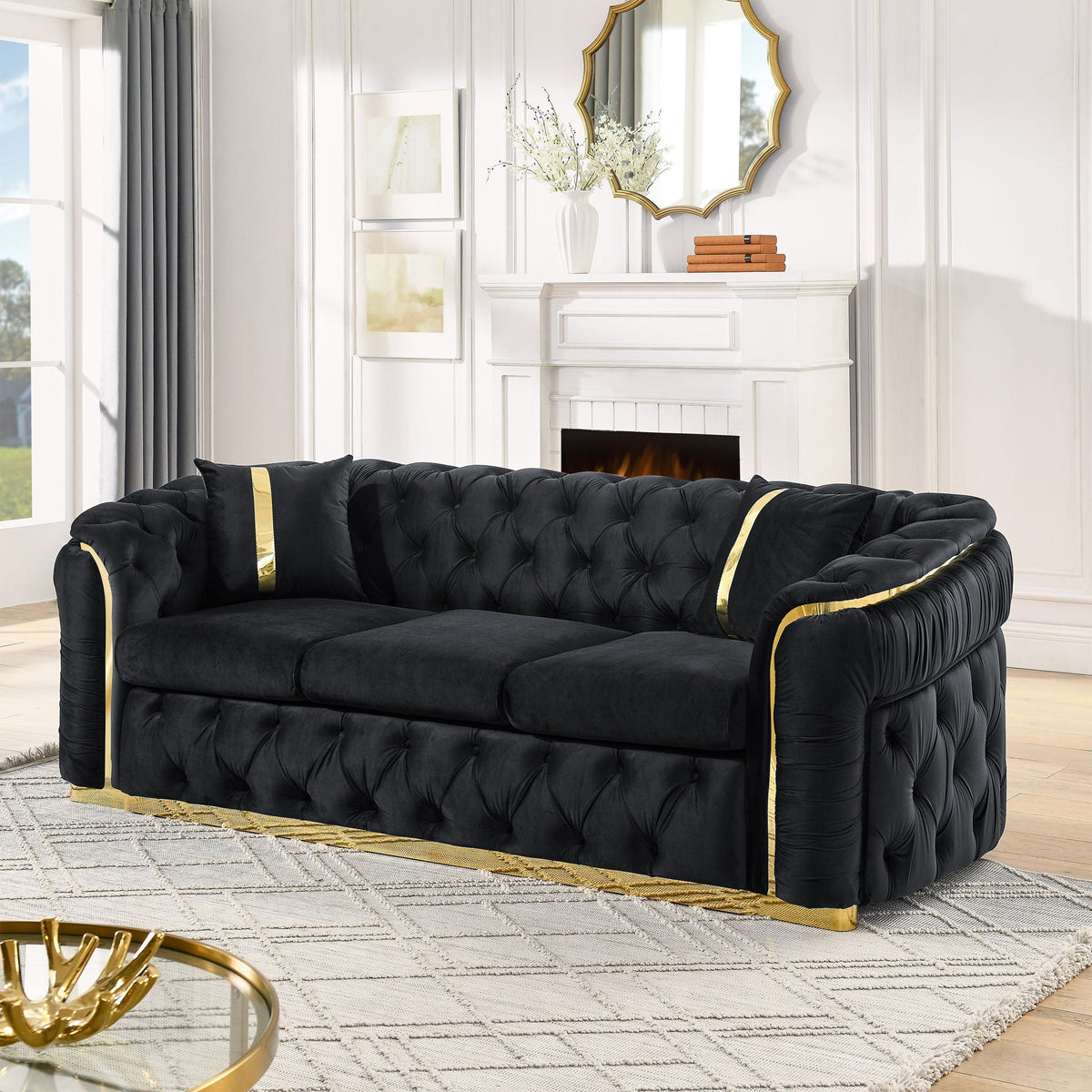 Button Tufted Couch With 2 Pillows, 3 Seater Luxury Chesterfield Sofa - view 11