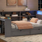Wood Twin Size Platform Bed with Storage Shelves and Charging Station