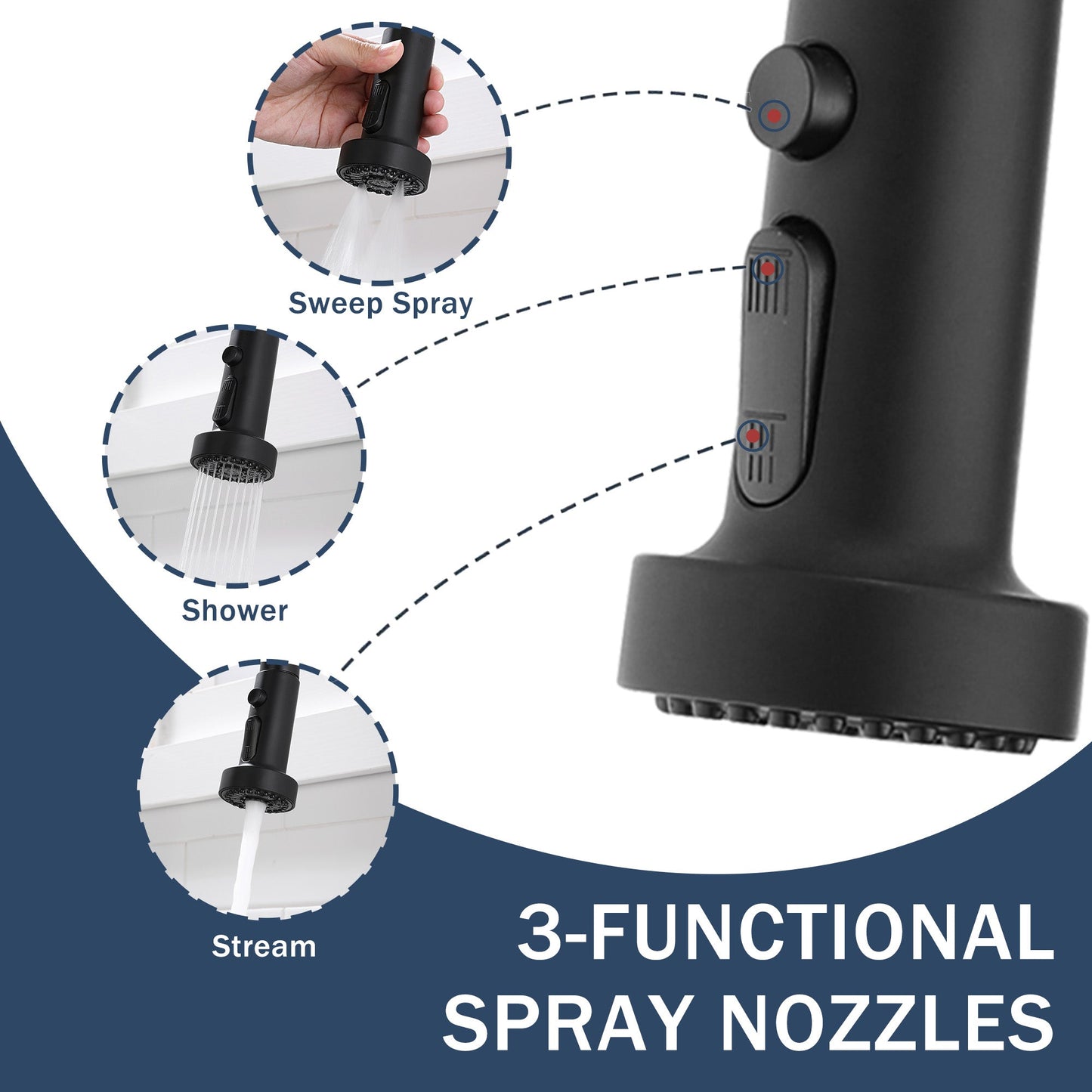 3-in-1 Kitchen Faucet with Press-Type Glass Rinser