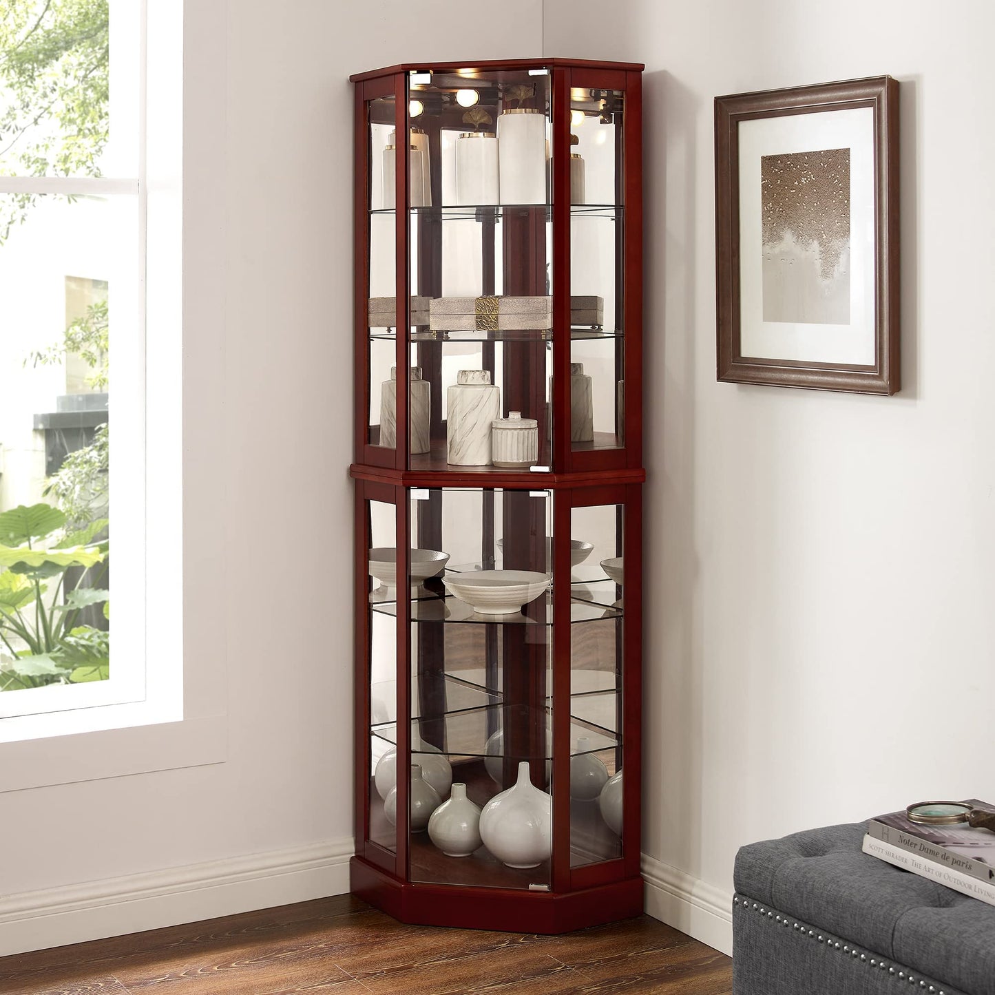 6 Shelf Corner Curio Display Cabinet with Lights and Mirrors