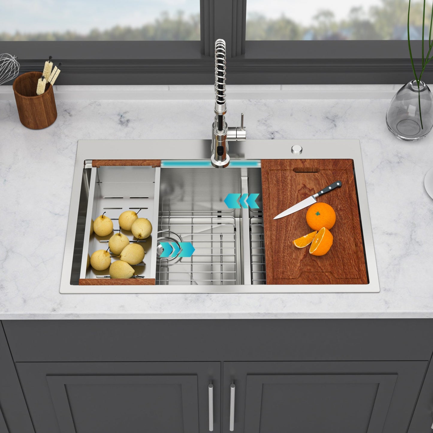Topmount Drop In Kitchen Sink - 36"x 22" Double Bowl