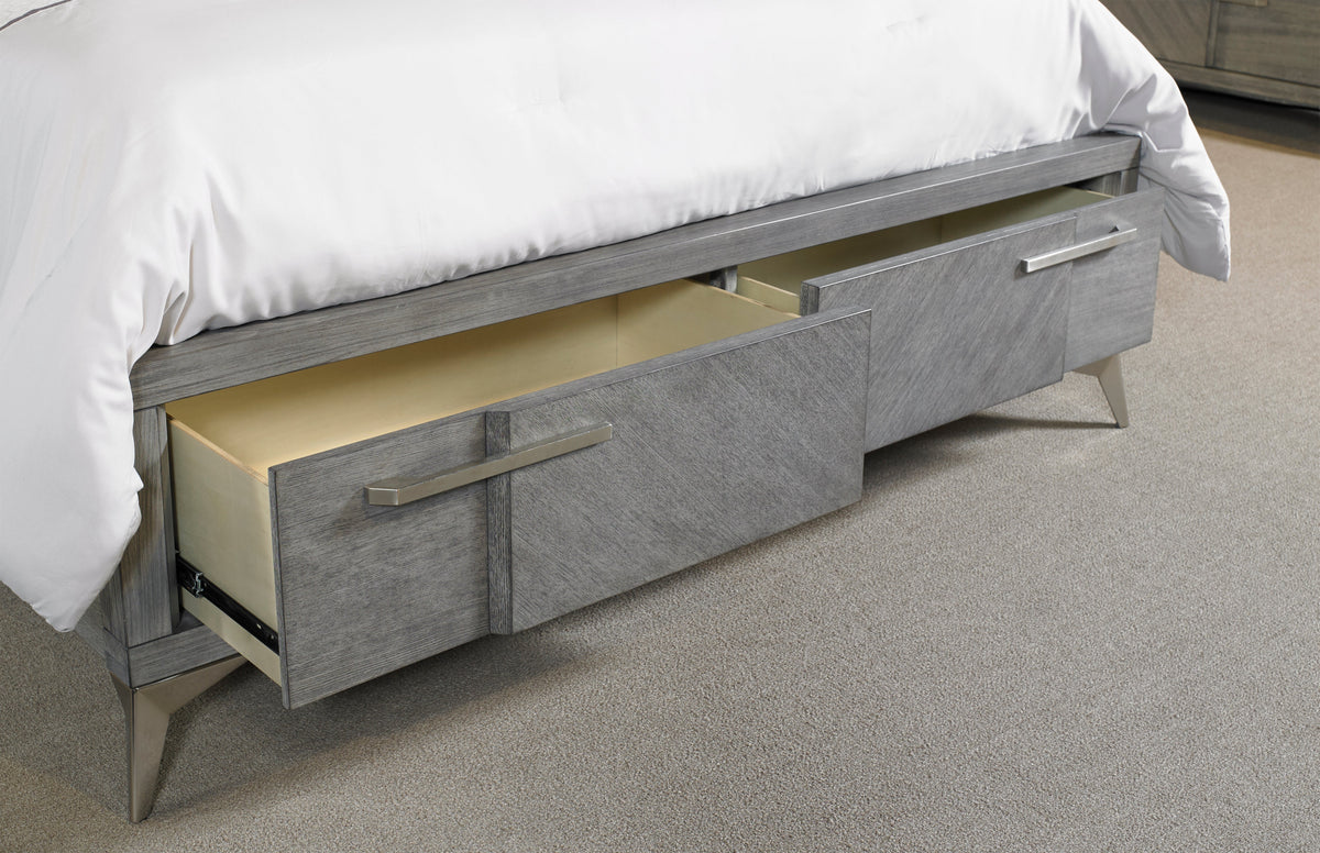 Gray Queen Storage Bed with Book Matched Veneer