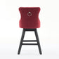 Swivel Velvet Barstools with Button Tufted Decoration - Set of 2 (Wine Red)