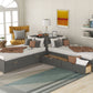 L-Shaped Platform Bed with Trundle and Built-In Desk - Gray