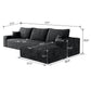 107" Cloud Sectional Couch with L-Shape Chaise, Black Plush Corduroy