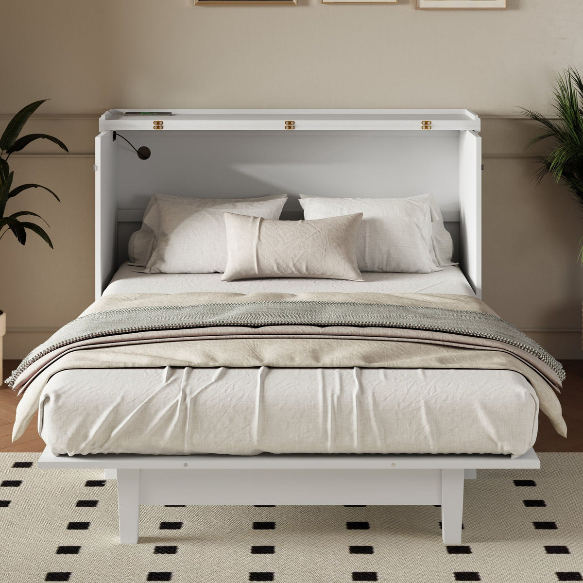 Solid Pine Murphy Bed Chest Cube Cabinet Bed With Charging Station And Large Storage Drawer For Home Office - view 7