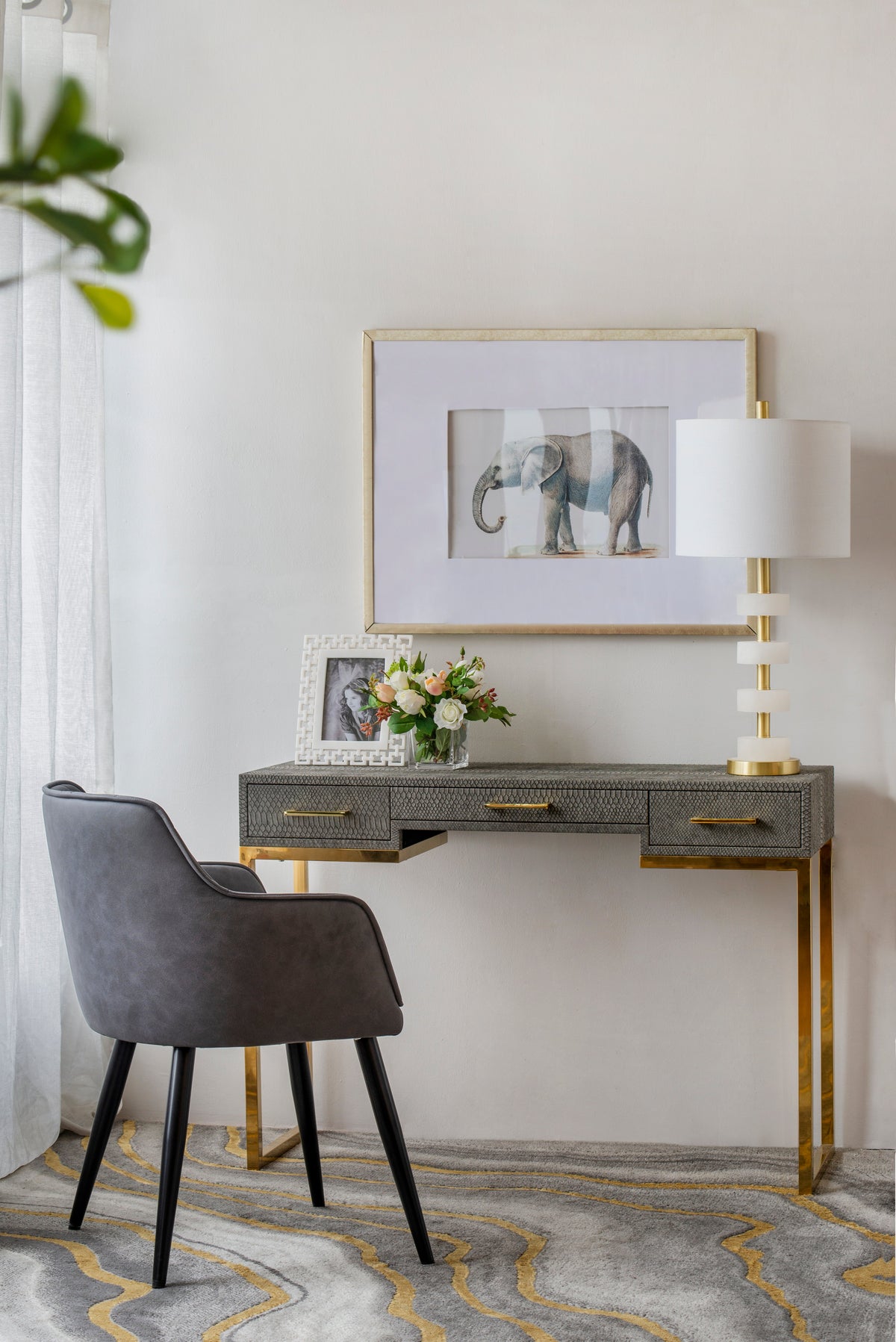 13x13x26" Marble Table Lamp