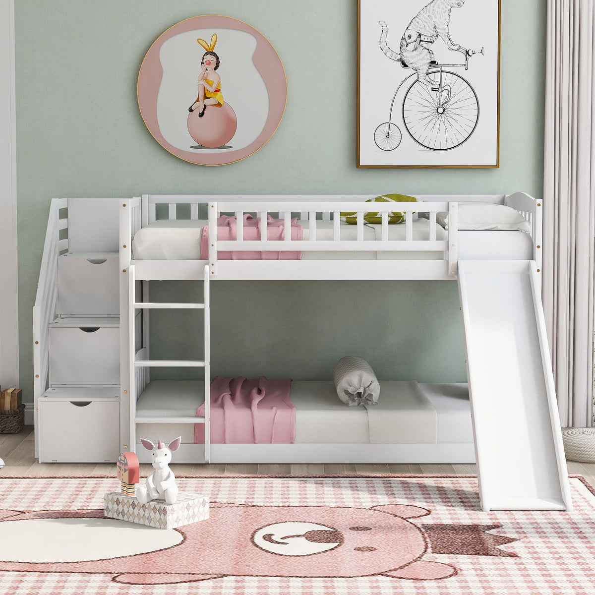 Twin Over Twin Stairway Bunk Bed With Two Drawers And Slide - view 4
