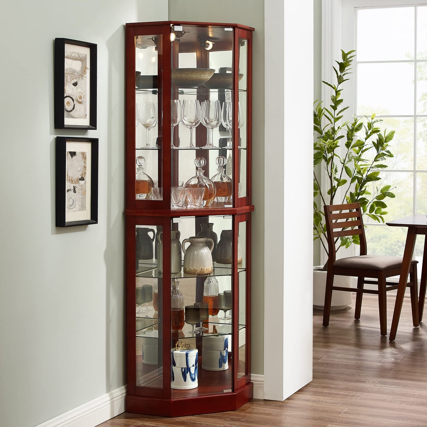 6 Shelf Corner Curio Display Cabinet with Lights and Mirrors