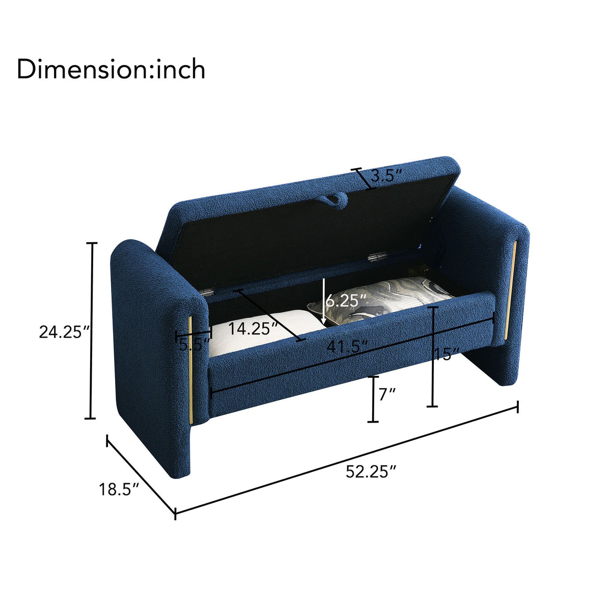 Modern Teddy Upholstered Large Bed End Bench With Arms And Storage - view 17