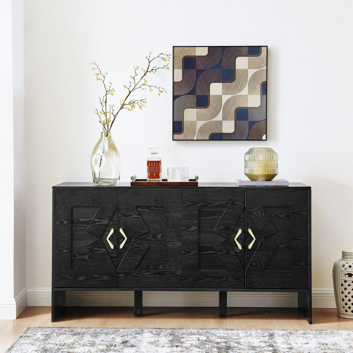 60" Mid Century Modern Sideboard Buffet Cabinet with Storage