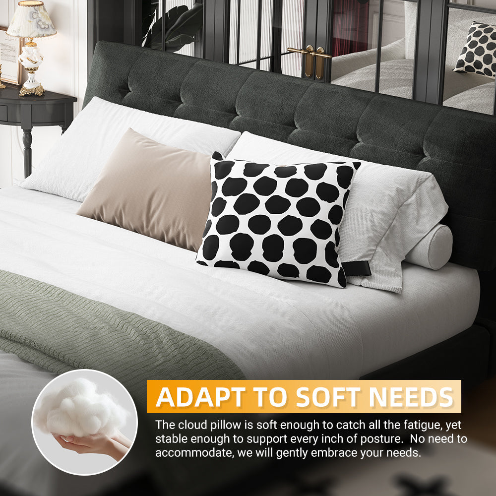 Queen Size Bed Frame with Tufted Headboard