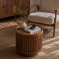 18.9" Round Wooden Side Table with Cylinder Lattice Design