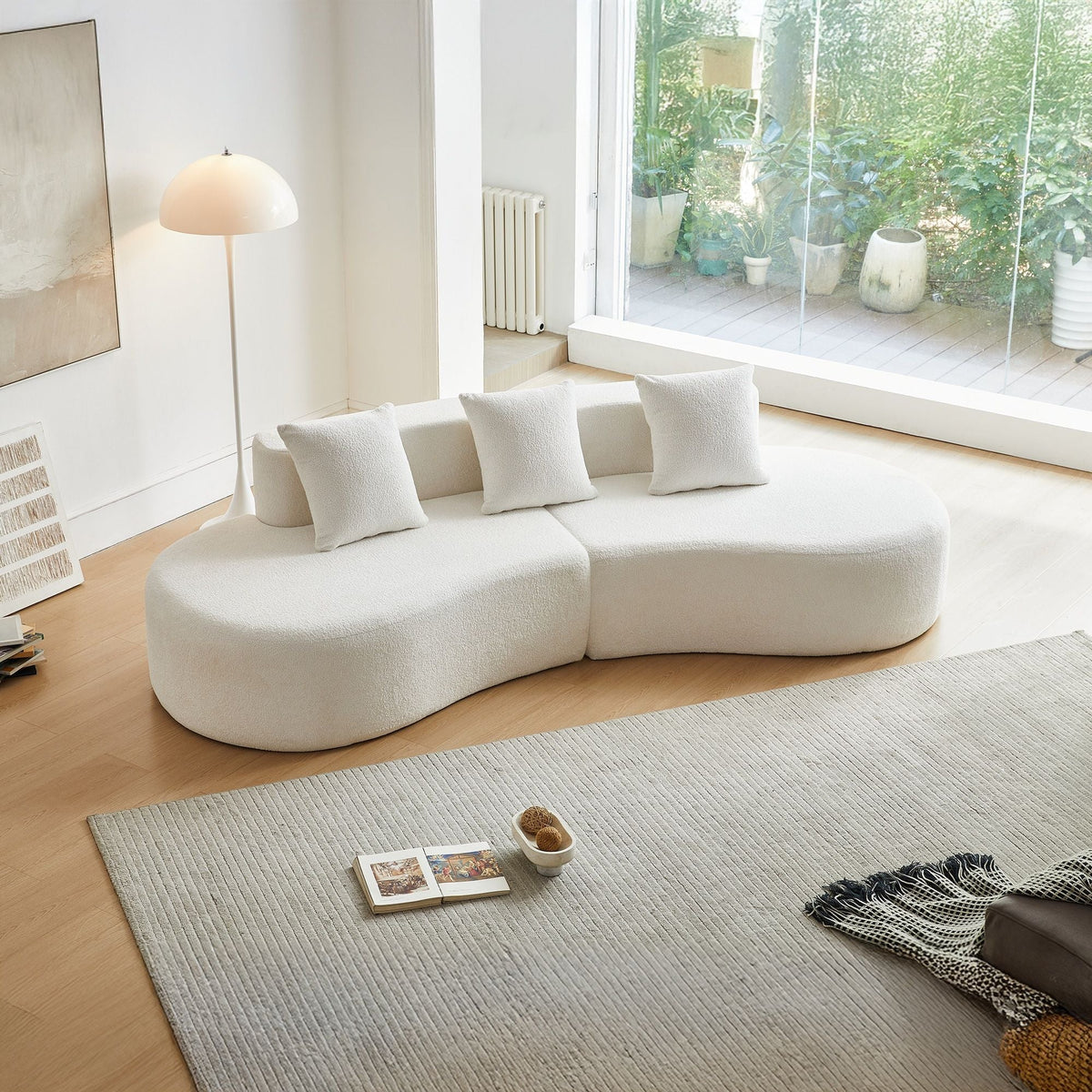 Curved Boneless Couch, Half Moon Sofa, 5 Seat Couch With High Density Foam Filled For Living Room - White - view 4