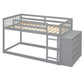 Twin Over Twin Bunk Bed with 4 Drawers and 3 Shelves - Gray