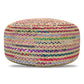 Margo 30 Inch Wide Round Pouf in Multi-Color Handwoven Jute and Cotton