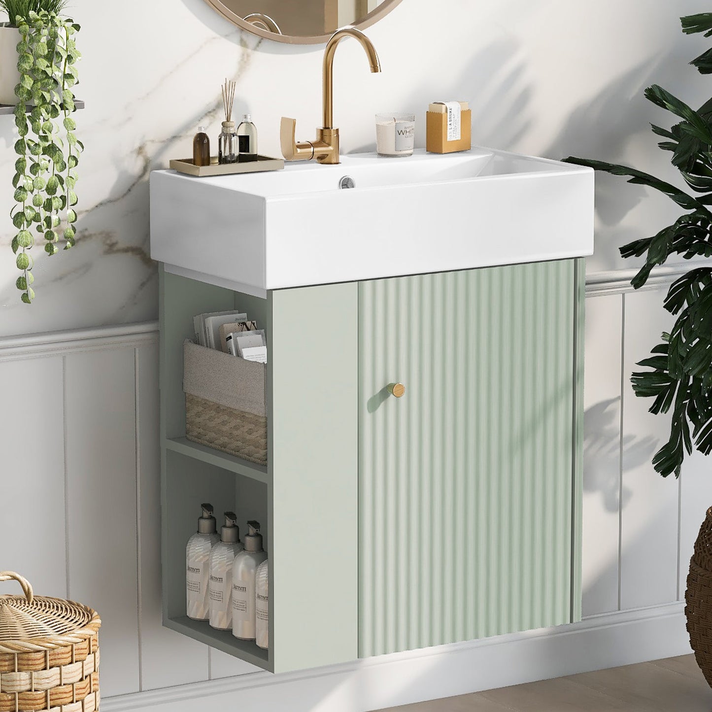 21.6 Inch Modern Floating Bathroom Vanity with Ceramic Basin