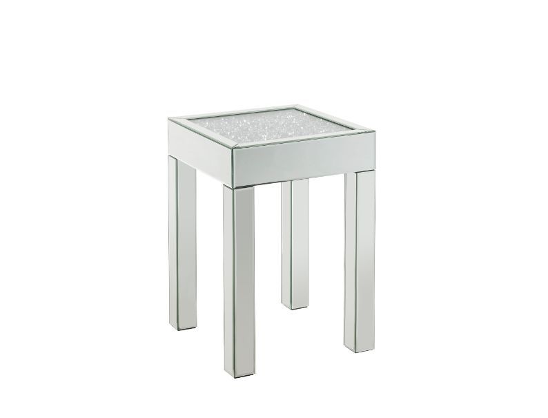 Noralie - 16" Square End Table With Glass Top - Mirrored & Faux Diamonds