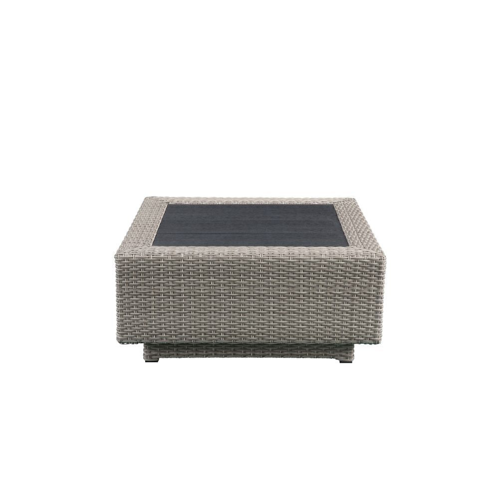 Salena - Patio Sectional Sofa With 4 Pillows & Coffee Table - Beige Fabric & Gray Wicker