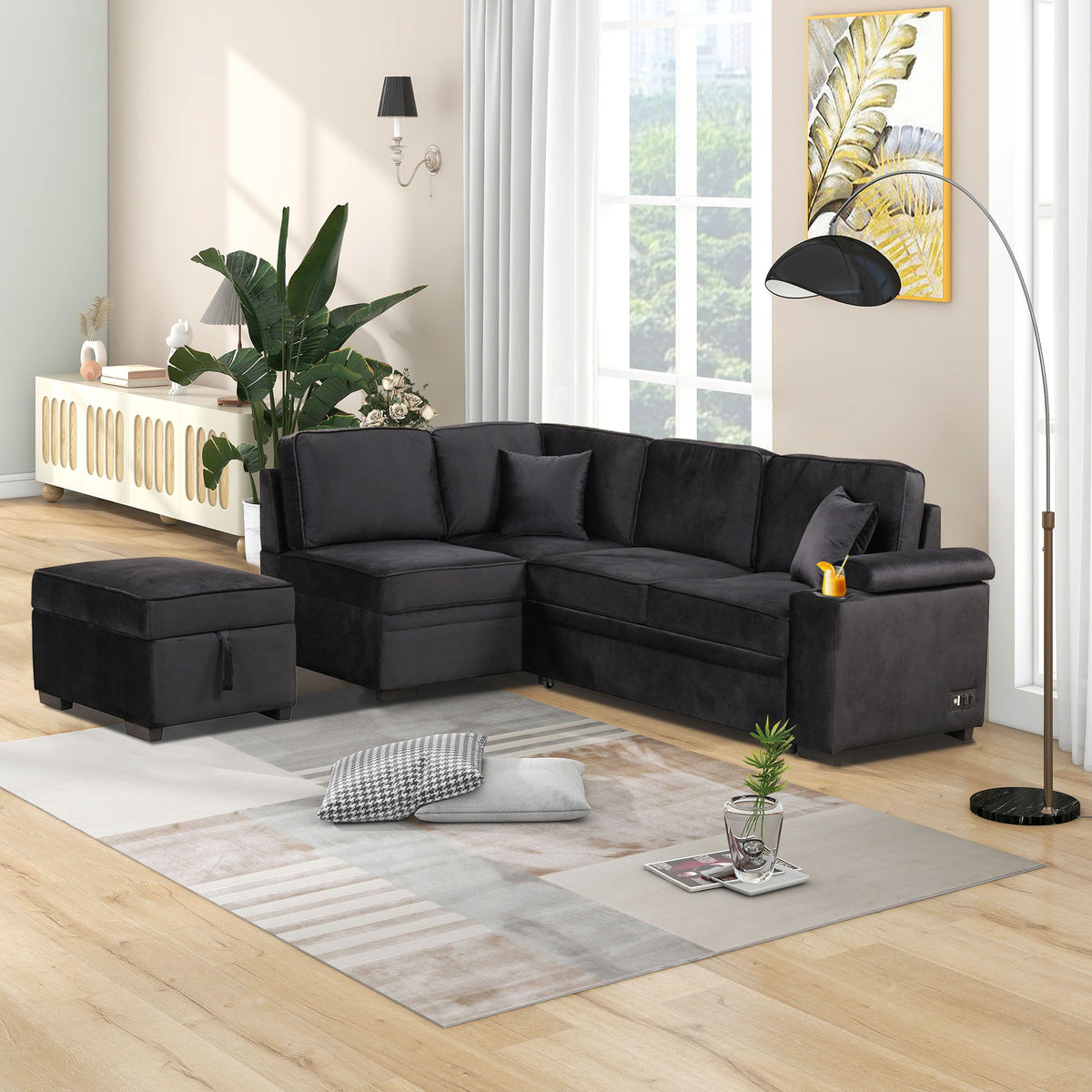 Sleeper Sofa Bed, 2 In 1 Pull Out Sofa Bed L Shape Couch With Storage Ottoman For Living Room, Bedroom Couch - view 12