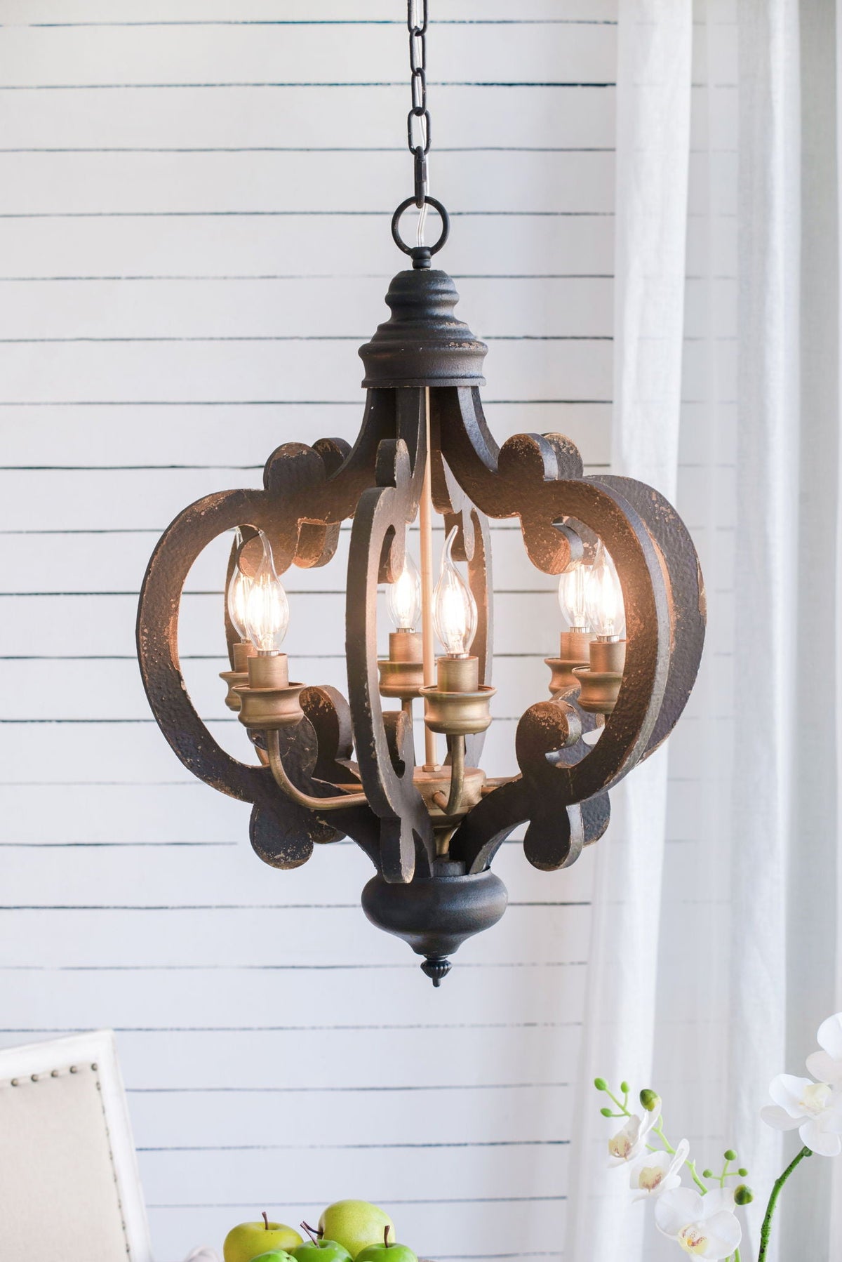 Farmhouse Chandelier, 6 Light Wood Chandelier Pendant Light Fixture With Adjustable Chain For Dining Room - view 2