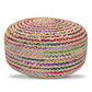 Margo 30 Inch Wide Round Pouf in Multi-Color Handwoven Jute and Cotton