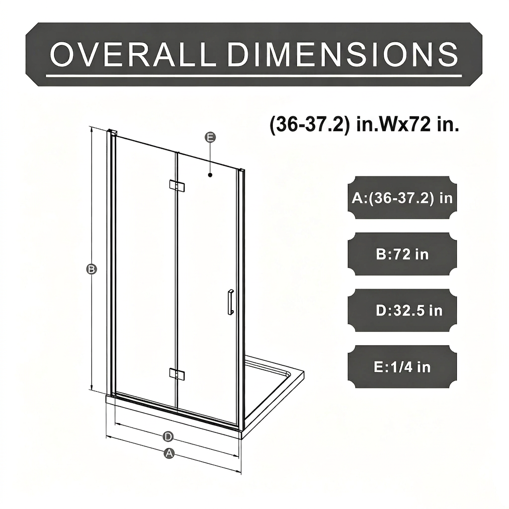 Goodyo 36"x 72" Bifold Frameless Glass Shower Door