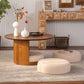 31.5" Round Wood Coffee Table with 3 Teddy Fabric Nesting Stools