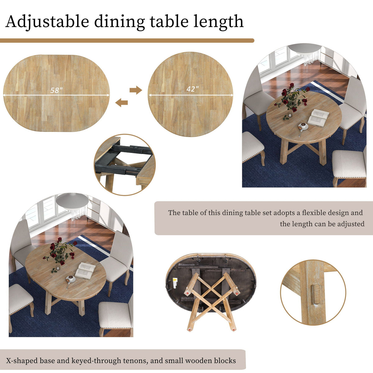 Gia - Round Extendable Dining Table With 16" Leaf Wood - view 5
