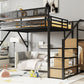 Queen Size Loft Bed with Stairs and Storage Shelves