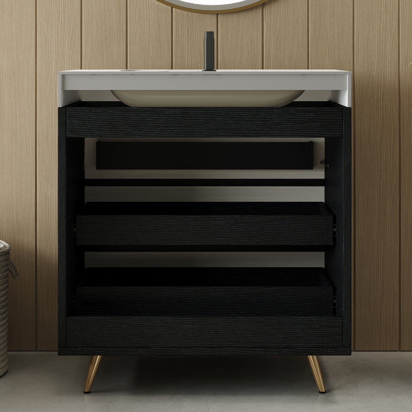 Modern Free-Standing Bathroom Vanity with Ceramic Vessel Sink