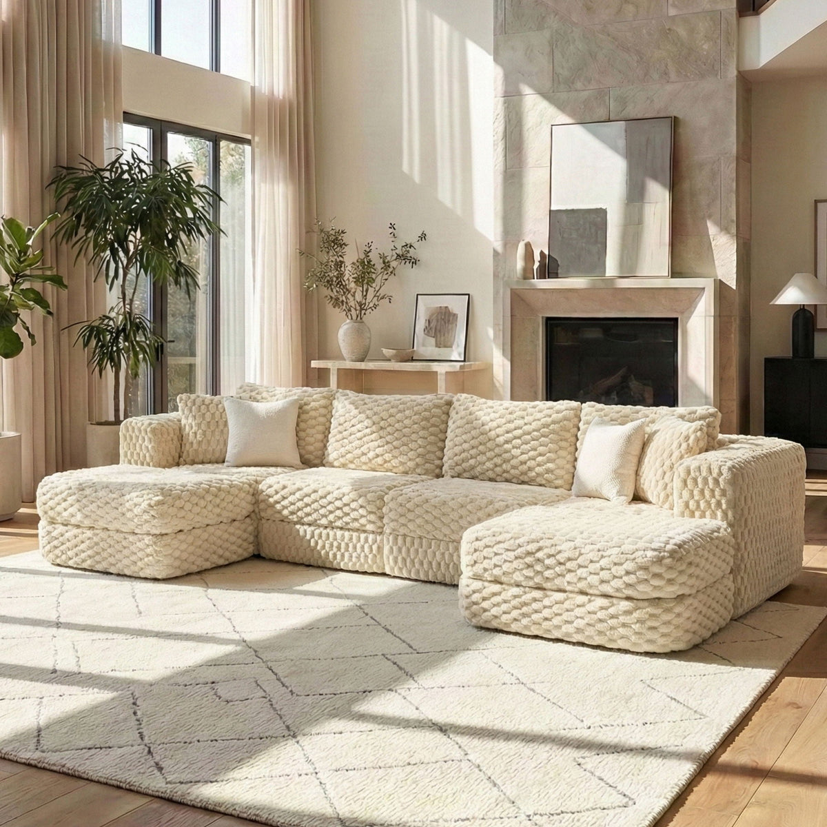 Modular Sectional Sofa, Boneless Couch With 2 Movable Ottomans - view 12