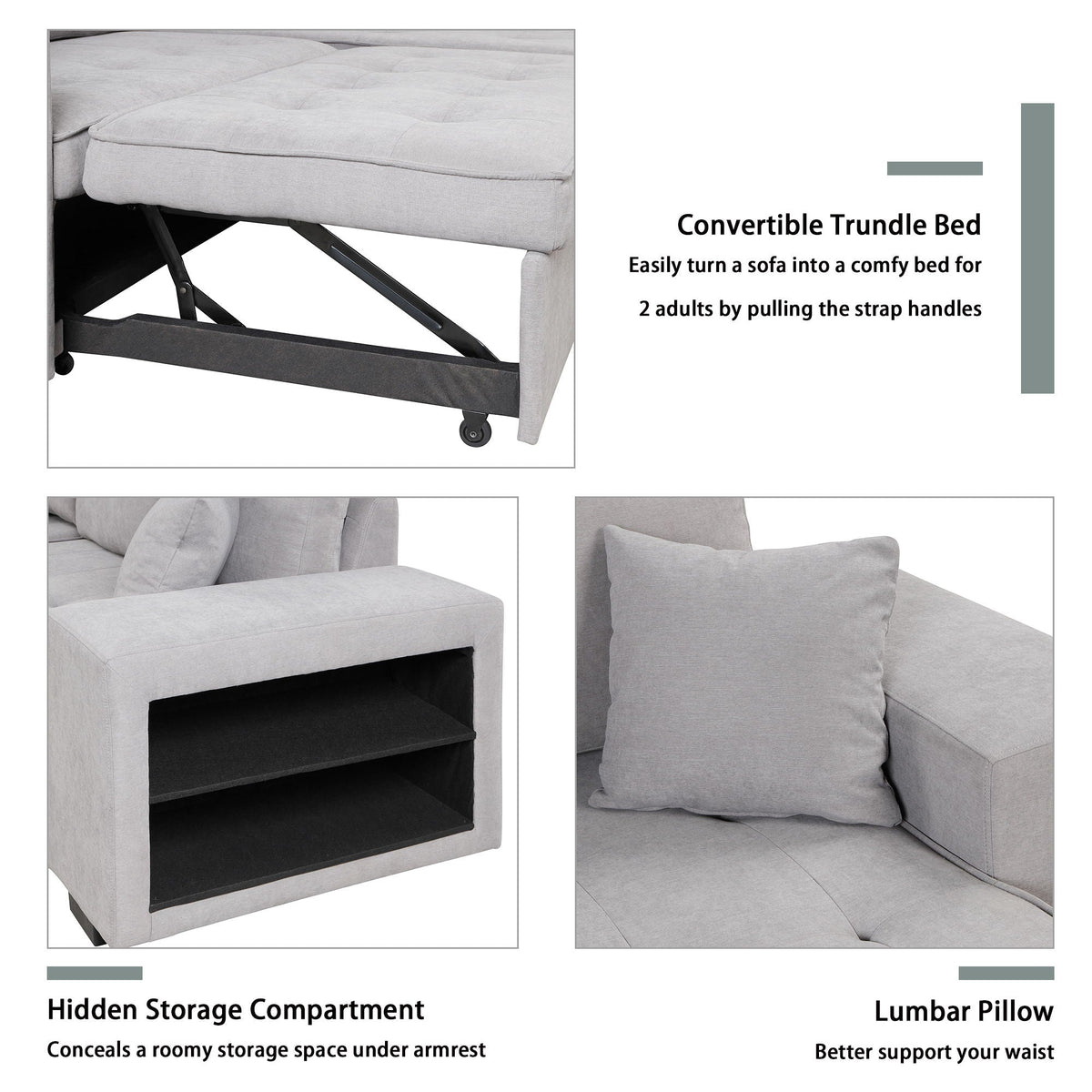 Modern L-Shape 3 Seat Reversible Sectional Couch, Pull Out Sleeper Sofa With Storage Chaise And 2 Stools For - view 9