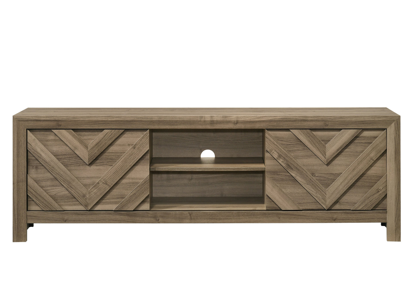 1pc Rustic Chevron-Patterned Entertainment Console TV Stand