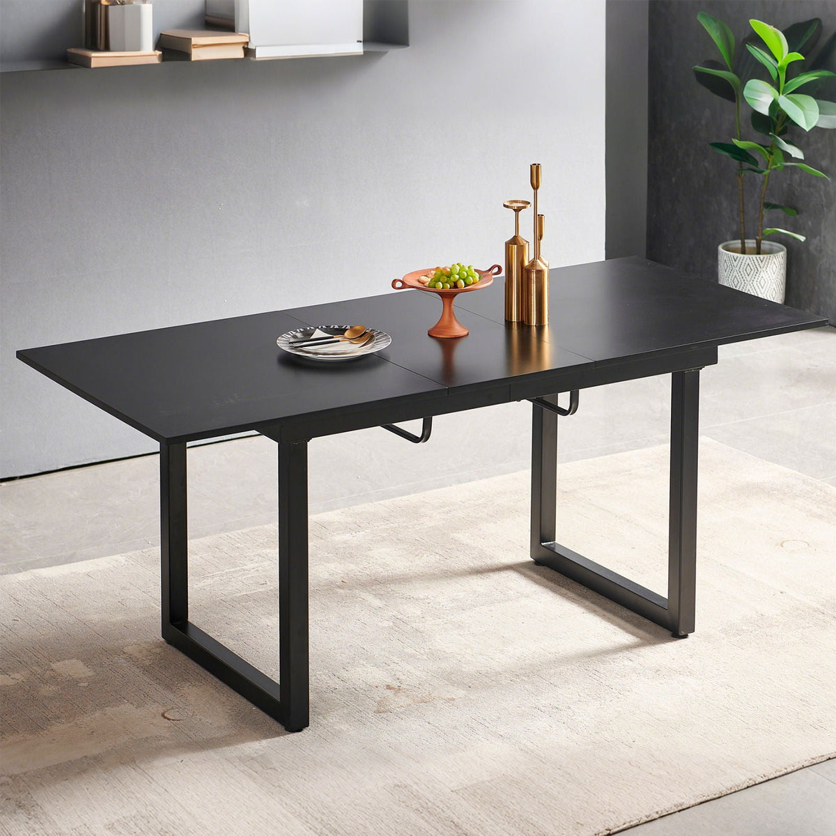 Square Extendable Dining Table With Metal Leg, Modern Space Saving Kitchen Table For Living Room - view 7